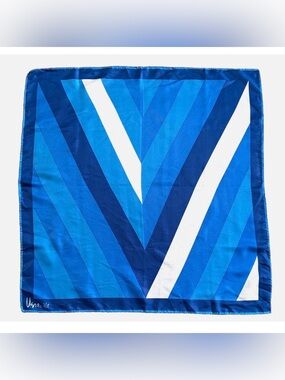 Vintage Vera Neumann Blue Geometric V Scarf Ladybug Signed Square Scarf
